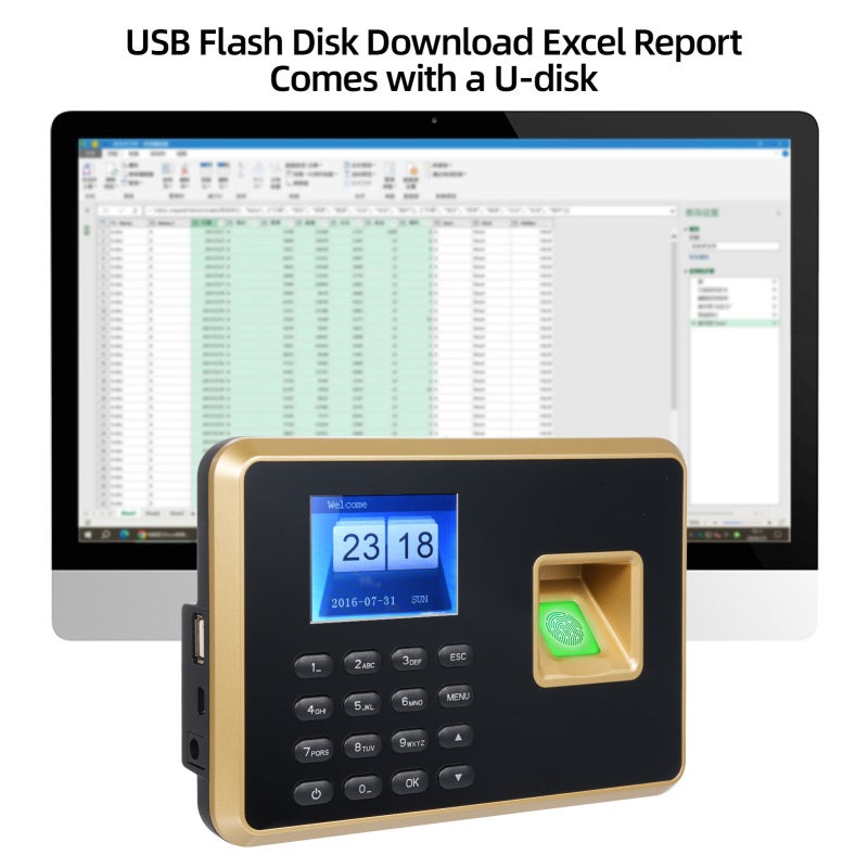Biometric Time Clock Attendance Machine for Employees Support 1000pcs Fingerprint/1000pcs Password/1000pcs ID Card Recognition 5 Languages System USB Port Data Management Device Suitable for - Image 2
