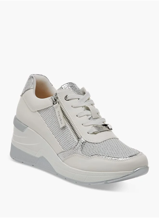 بابريكا Women's Panelled Ankle Sneakers with Lace-Up Closure