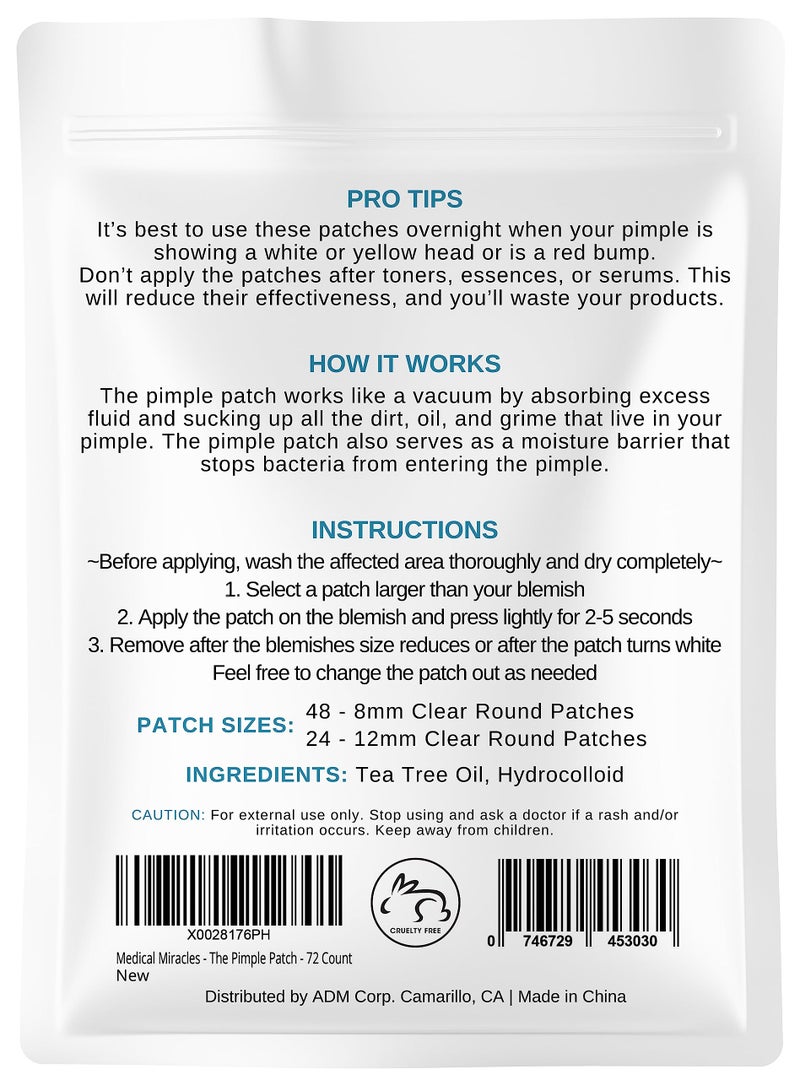 Medical Miracles Maximum Strength Hydrocolloid Acne Remover Sticker Dots(Pack of 72) Face Healing Dot Treatment may Aid in Absorbing Zits, Pimples, Cystic Spots, Blemish Tea Tree Therapy All SkinTypes - Image 2