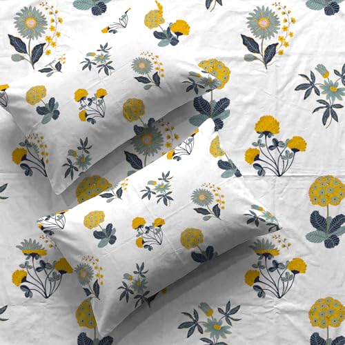 Urban Space Serene 200 TC 100% Cotton Floral Bedsheet for King Bed, Cotton King Bedsheet with 2 Pillow Covers (Radiance White, Size 108 x 108 inches) - Image 1