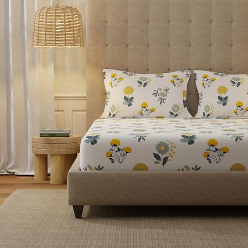 Urban Space Serene 200 TC 100% Cotton Floral Bedsheet for King Bed, Cotton King Bedsheet with 2 Pillow Covers (Radiance White, Size 108 x 108 inches) - Image 2