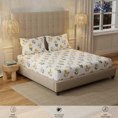 Urban Space Serene 200 TC 100% Cotton Floral Bedsheet for King Bed, Cotton King Bedsheet with 2 Pillow Covers (Radiance White, Size 108 x 108 inches) - Image 4