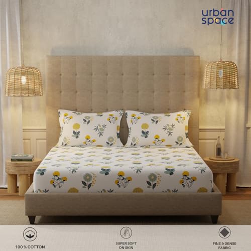 Urban Space Serene 200 TC 100% Cotton Floral Bedsheet for King Bed, Cotton King Bedsheet with 2 Pillow Covers (Radiance White, Size 108 x 108 inches) - Image 3