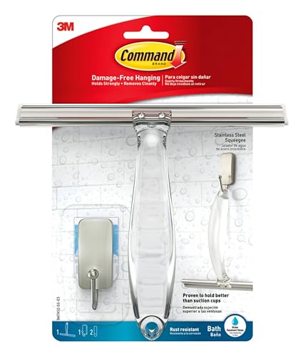 Command Bath Shower Small Water-Resistant Adhesive, Satin Nickel, 1 lb Capacity, 1 Squeegee, 1 Hook, 2 Strips, BATH32-SS-ES Caddy - Image 1