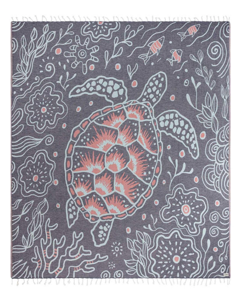 Sand Cloud Extra Large Turkish Beach Towel - Sand Free - 100% Organic Turkish Cotton Yarn - Quick Dry Towel for Beach, Picnic, Blanket or Bath - As Seen on Shark Tank - Marine Life (Boho Hawksbills) - Image 1