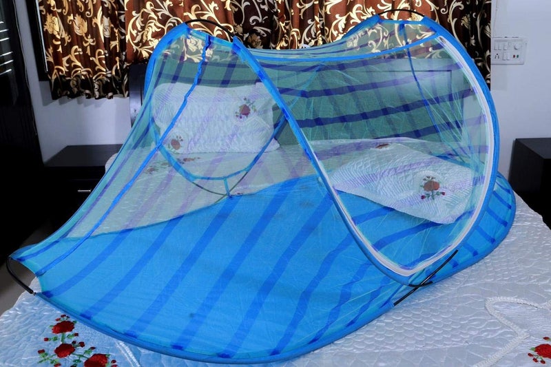 DIVAYANSHI Mosquito Net for Single Bed | Foldable Machardani | Polyester Strong 30GSM mesh | PVC Coated Corrosion Resistant Steel Wire - Blue - Image 2