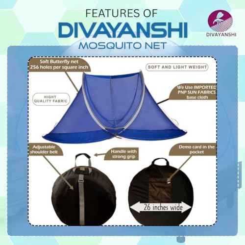 DIVAYANSHI Mosquito Net for Single Bed | Foldable Machardani | Polyester Strong 30GSM mesh | PVC Coated Corrosion Resistant Steel Wire - Blue - Image 4