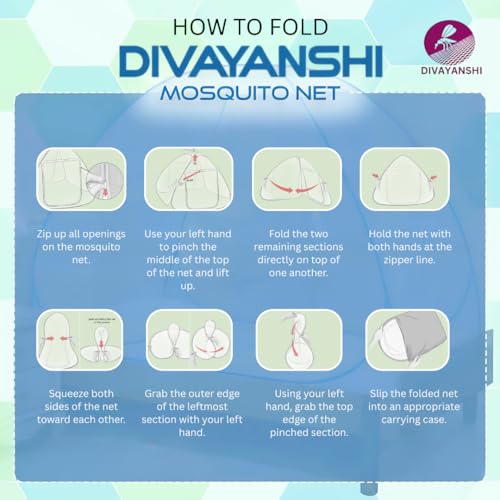 DIVAYANSHI Mosquito Net for Single Bed | Foldable Machardani | Polyester Strong 30GSM mesh | PVC Coated Corrosion Resistant Steel Wire - Blue - Image 5