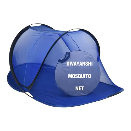 DIVAYANSHI Mosquito Net for Single Bed | Foldable Machardani | Polyester Strong 30GSM mesh | PVC Coated Corrosion Resistant Steel Wire - Blue - Image 1