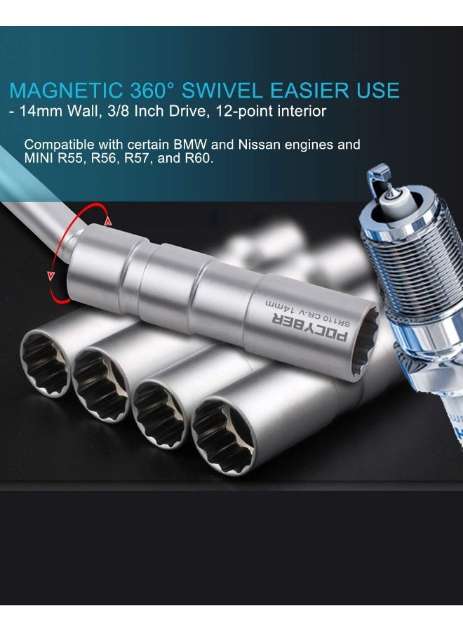 POCYBER POCYBER 14mm Swivel Spark Plug Socket 3/8" Drive Enhanced Magnetic 12 Point 9/16" Thin Wall Socket Spark Plug Removal Tool  - Image 3