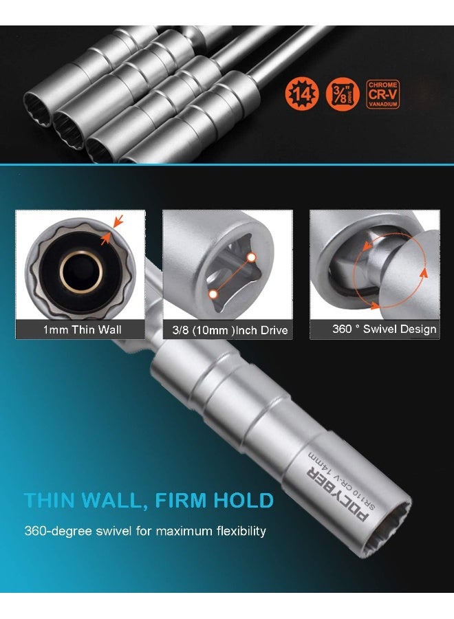 POCYBER POCYBER 14mm Swivel Spark Plug Socket 3/8" Drive Enhanced Magnetic 12 Point 9/16" Thin Wall Socket Spark Plug Removal Tool  - Image 4