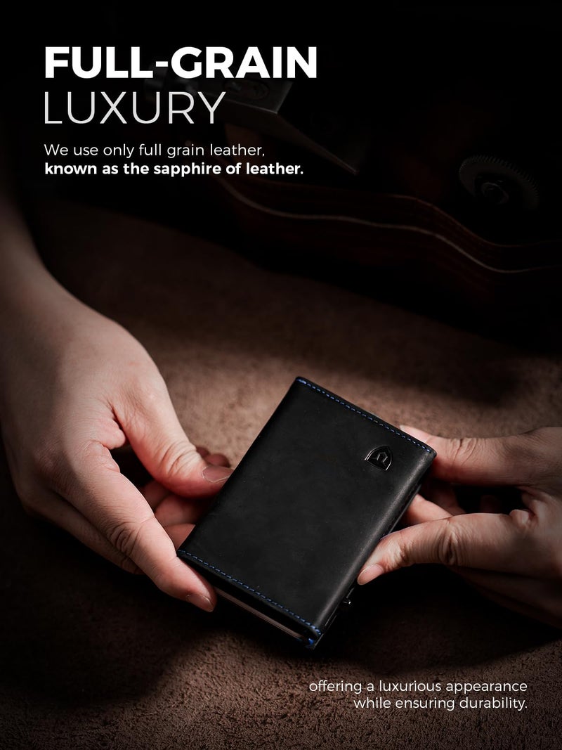 LORZOR Minimalist Wallet for Men with Credit Card Holder, Finest Full Grain Leather, Pop up Smart Wallet, Trifold Slim Wallet, RFID Blocking, Front Pocket, ID Window - Image 3