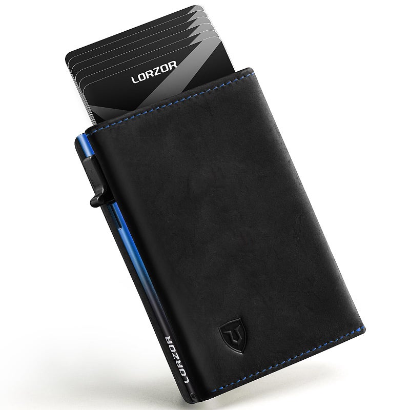 LORZOR Minimalist Wallet for Men with Credit Card Holder, Finest Full Grain Leather, Pop up Smart Wallet, Trifold Slim Wallet, RFID Blocking, Front Pocket, ID Window - Image 1