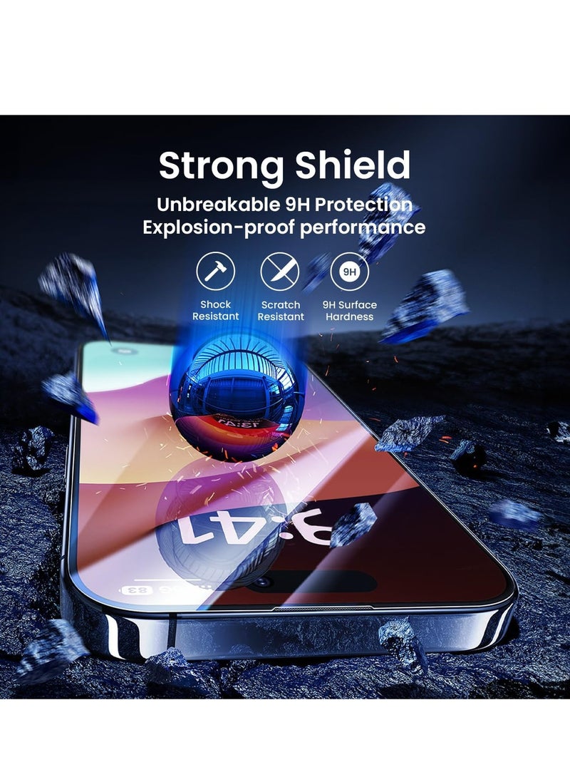 iPhone 15 Pro Privacy Screen Protector 6.1" – 9H Tempered Glass Anti-Spy, Anti-Peep Privacy Shield, Edge-to-Edge Full Coverage, Case Friendly, Scratch Resistant, Shatterproof, Bubble-Free, HD Clarity, Face ID Compatible, Ultra-Thin, Easy Installation, High Quality, Long-Lasting Durability