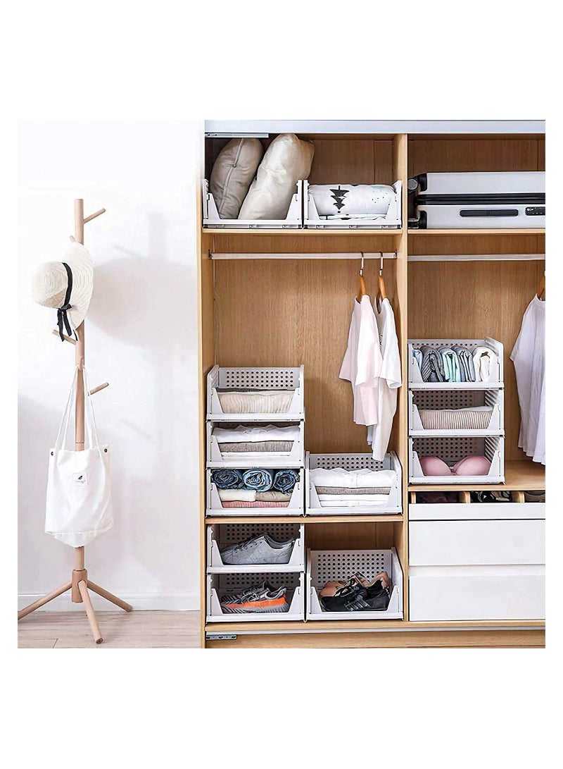 منزل منظم سلة تخزين بلاستيكية قابلة للتكديس للمنزل المنظم - منظمات خزانة قابلة للطي ، صناديق تخزين 10 عبوات ، رف أدراج ، حاوية تخزين لخزانة الملابس والمطبخ والمكتب والحمام (10 عبوات - L) - Image 1