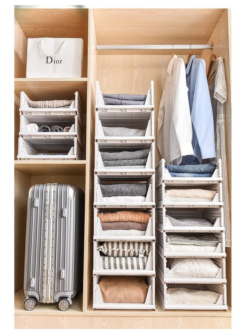 منزل منظم سلة تخزين بلاستيكية قابلة للتكديس للمنزل المنظم - منظمات خزانة قابلة للطي ، صناديق تخزين 10 عبوات ، رف أدراج ، حاوية تخزين لخزانة الملابس والمطبخ والمكتب والحمام (10 عبوات - L) - Image 2