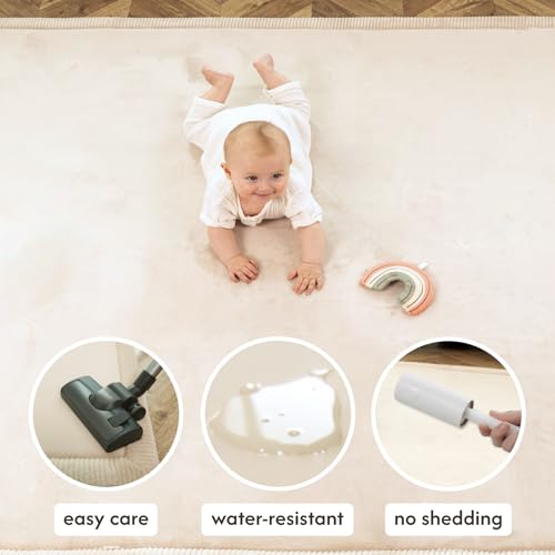 Hakuna Matte CloudSoft Baby Play Mat for Floor 80" x 110" Beige – Coral Velvet Memory Foam Rug for Crawling & Cozy Play – Non-Slip, Water-Resistant, Easy-CareTummy Time Mat, Playmat for Playpen - Image 4