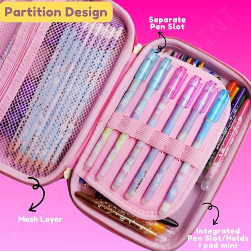 PLUSPOINT 3D Unicorn Pencil case Large Capacity Premium Stylish EVA Case Embossed Compass, School Supply Organizer for Students, Stationery Box, Cosmetic Zip Pouch Bag (Big Unicorn-Pink) - Image 3