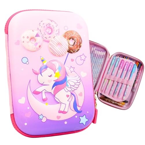 PLUSPOINT 3D Unicorn Pencil case Large Capacity Premium Stylish EVA Case Embossed Compass, School Supply Organizer for Students, Stationery Box, Cosmetic Zip Pouch Bag (Big Unicorn-Pink) - Image 1