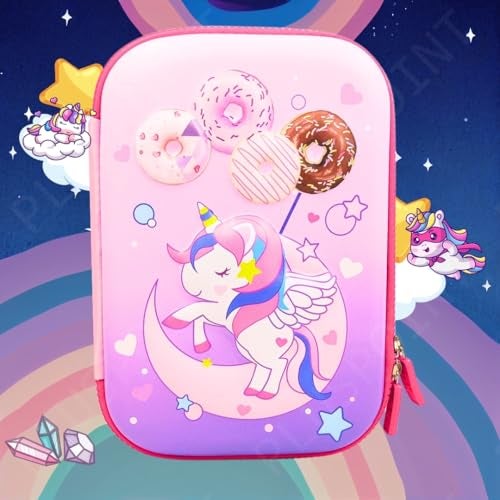 PLUSPOINT 3D Unicorn Pencil case Large Capacity Premium Stylish EVA Case Embossed Compass, School Supply Organizer for Students, Stationery Box, Cosmetic Zip Pouch Bag (Big Unicorn-Pink) - Image 2