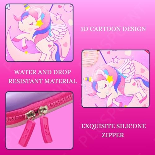 PLUSPOINT 3D Unicorn Pencil case Large Capacity Premium Stylish EVA Case Embossed Compass, School Supply Organizer for Students, Stationery Box, Cosmetic Zip Pouch Bag (Big Unicorn-Pink) - Image 4