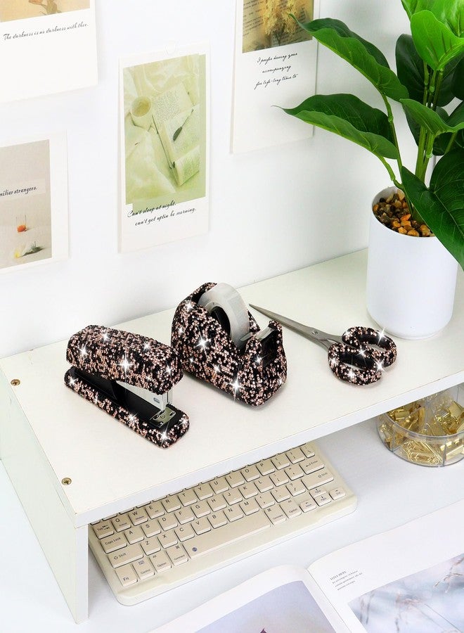 MultiBey 3pcs Bling Office Supplies Set Rhinestones Desktop Stapler and Tape Dispenser with 1000 Staples, Diamond Desktop Stapler and Bling Scissors Tape Cutter for Home School Office (Black) - Image 2
