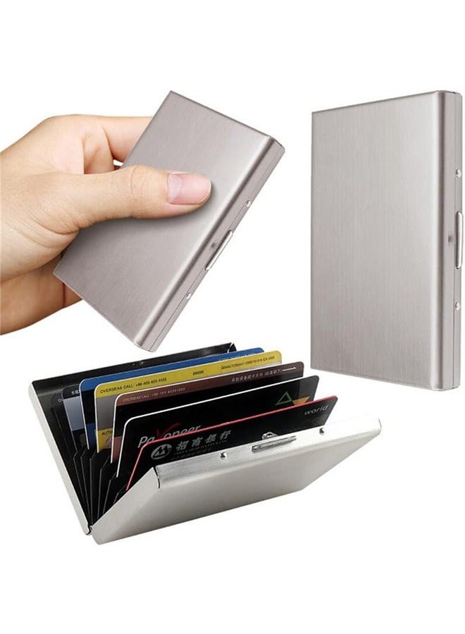 حامل بطاقة الائتمان المعدنية ، محفظة بطاقة الائتمان الصغيرة RFID حظر حالة معدنية رقيقة للنساء الرجال (الفضة) - Image 4