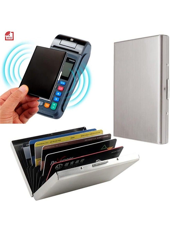 حامل بطاقة الائتمان المعدنية ، محفظة بطاقة الائتمان الصغيرة RFID حظر حالة معدنية رقيقة للنساء الرجال (الفضة) - Image 2