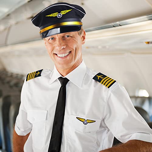Yewong Airline Pilot Captain Hat Pilot Costume Accessory with Aviator Sunglasses for Adults and Teens Captain Halloween Party Cosplay Supplies (Blue-4) - Image 3