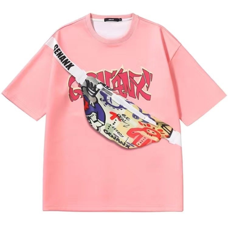 Self-contained Short-sleeved T-shirt Womens Single Shoulder Bag Short-sleeved Shoulder Bag T-shirt Mens Chest Bag 2023 Summer New Fashionable Korean Style Pink [Bring Your Own satchel]] 