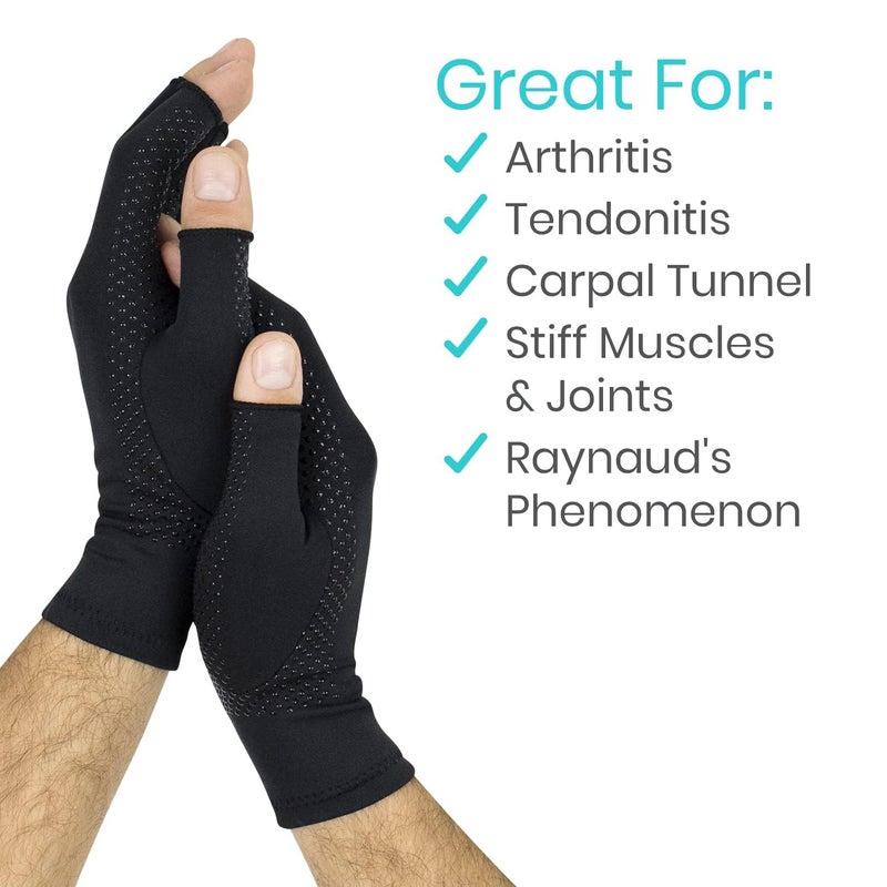 Vive Copper Infused Fingerless Arthritis Compression Gloves (Pair) - Relief for Men, Women, Rheumatoid, Swelling, Carpal Tunnel, Tendonitis, Edema, Hand & Finger Pain - Comfortable Non-Slip (Medium) - Image 3