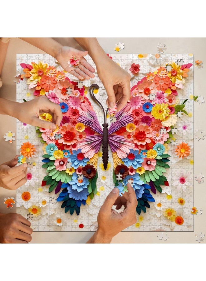 ألغاز فراشات للكبار 1000 قطعة، ألغاز فراشات أزهار ملونة صعبة مع فن الورق، ألغاز تركيب حيوانات ونباتات صعبة للكبار - Image 2