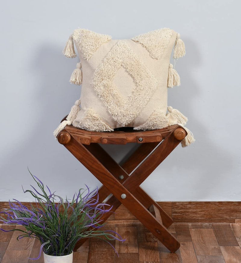 pepme pepme Tufted Cushion Cover Side Filled Triangles Center Diamond 16x16 OffWhite  - Image 1