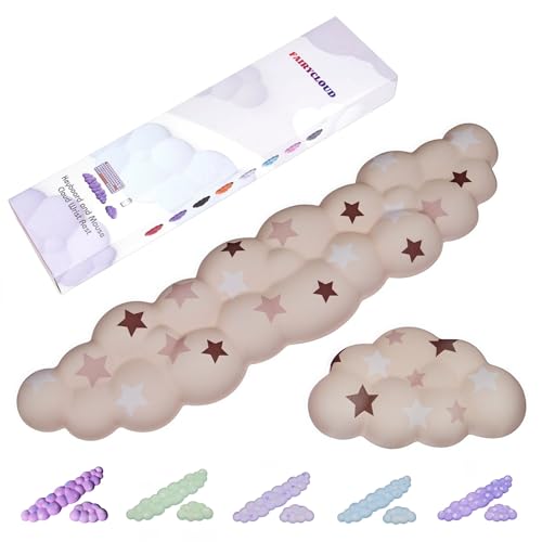 LJYZMD Cloud Wrist Rest Set for Keyboard and Mouse, Includes Cute Coaster, with Computers and Laptops (Milk Tea Colorful Star Set) - Image 1