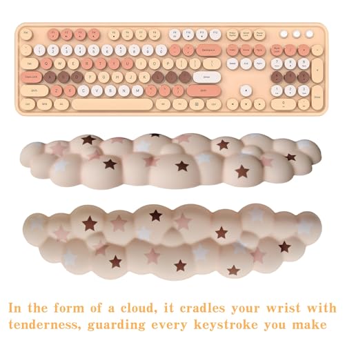 LJYZMD Cloud Wrist Rest Set for Keyboard and Mouse, Includes Cute Coaster, with Computers and Laptops (Milk Tea Colorful Star Set) - Image 2