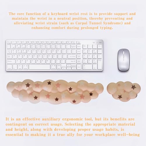 LJYZMD Cloud Wrist Rest Set for Keyboard and Mouse, Includes Cute Coaster, with Computers and Laptops (Milk Tea Colorful Star Set) - Image 4
