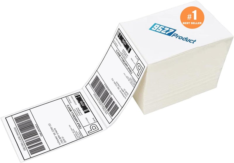 9527 Product 4 x 6 Thermal Labels - Pack of 100 Fanfold Labels for Direct Thermal Printer, White Perforated Shipping Label,100 Label per Stack,1 Stack - Image 1