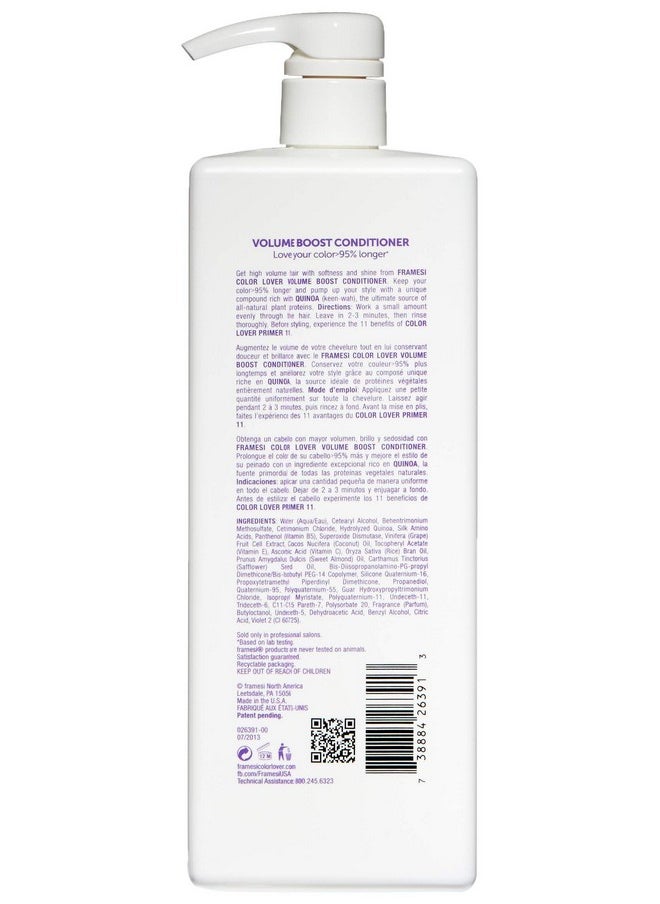 framesi Color Lover Volume Boost Conditioner 33.8 Fl Oz Sulfate Free Volumizing Conditioner With Quinoa And Coconut Oil Color Treated Hair  - Image 3