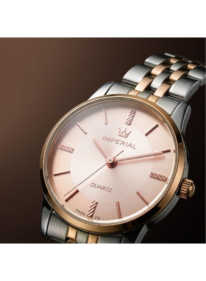 IMPERIAL Men's 2 Tone Silver & Rose Gold Stainless Steel Watch, Rose Gold Dial, Y121 Movement, Butterfly Clasp, 3ATM Watch for Men | IMP.GD6639L4599 - Image 2