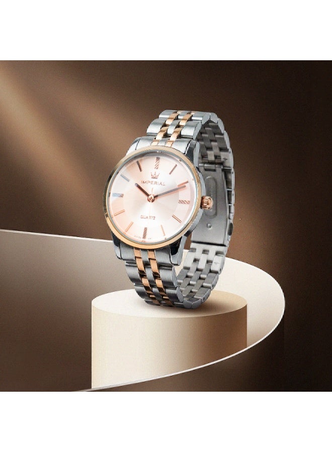 IMPERIAL Men's 2 Tone Silver & Rose Gold Stainless Steel Watch, Rose Gold Dial, Y121 Movement, Butterfly Clasp, 3ATM Watch for Men | IMP.GD6639L4599 - Image 5