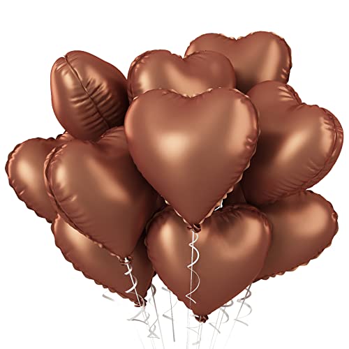 Biapian 10PCS Brown Khaki Heart Shape Balloons - 18inch Chocolate Coffee Foil Heart Balloons for Helium Neutral Love Jungle Safari Birthday Party, Valentines Day - Image 1