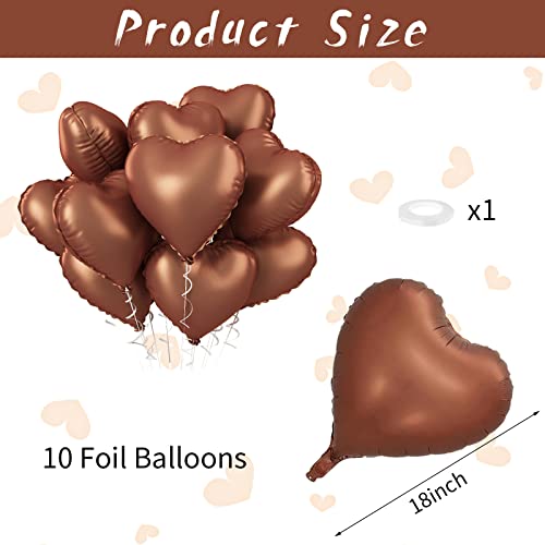 Biapian 10PCS Brown Khaki Heart Shape Balloons - 18inch Chocolate Coffee Foil Heart Balloons for Helium Neutral Love Jungle Safari Birthday Party, Valentines Day - Image 2