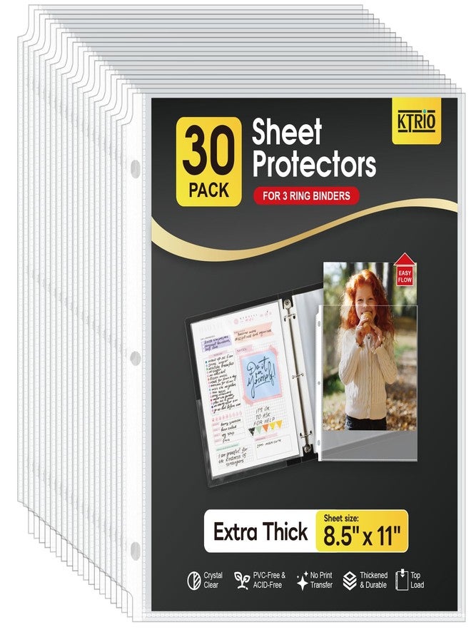 KTRIO Heavy Duty Sheet Protectors 8.5 x 11 inch, 3 Mil Thick Clear Page Protector for 3 Ring Binder, Plastic Sleeves for Binders, Top Loading Paper Document Sleeve Letter Size, Office & Home, 30 Pack - Image 1