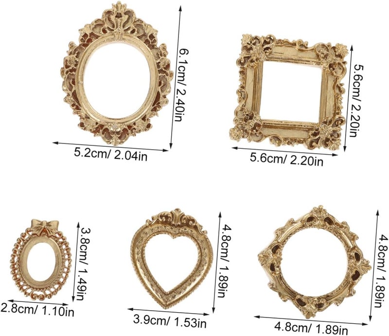 10pcs Retro Gold Mini Picture Frames Assortment for DIY Crafts Jewelry Display, Small Oval, Rectangle, Heart, Square Shapes Tabletop Decoration - Image 2