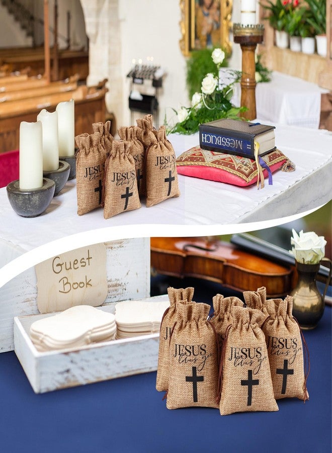 Wesnoy 100 Pcs Jesus Loves You Gift Bags with Drawstring Bulk 4 x 6 Inch Christian Burlap Jute Gift Bags Small Religious Goody Cross Jewelry Pouches for Easter Church Baptism Party Favor - Image 5
