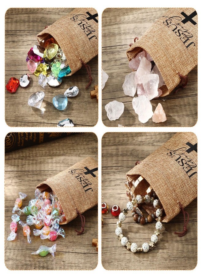 Wesnoy 100 Pcs Jesus Loves You Gift Bags with Drawstring Bulk 4 x 6 Inch Christian Burlap Jute Gift Bags Small Religious Goody Cross Jewelry Pouches for Easter Church Baptism Party Favor - Image 3