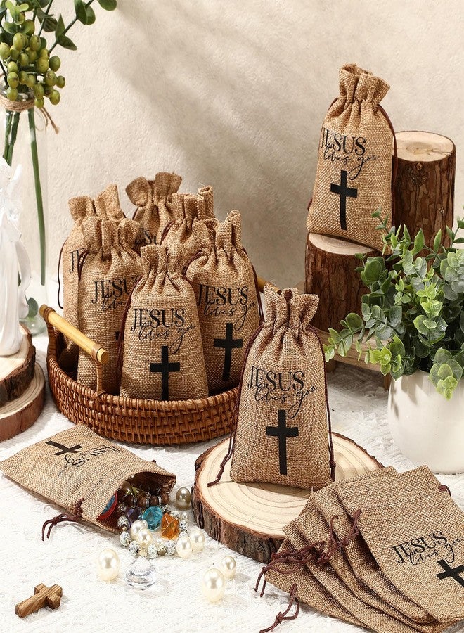 Wesnoy 100 Pcs Jesus Loves You Gift Bags with Drawstring Bulk 4 x 6 Inch Christian Burlap Jute Gift Bags Small Religious Goody Cross Jewelry Pouches for Easter Church Baptism Party Favor - Image 4