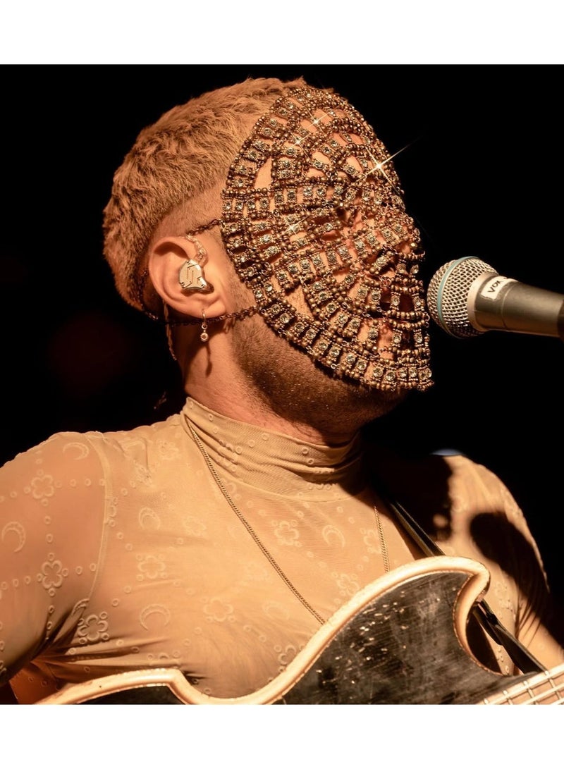 GetmanJewelry Getman Jewelry Full Face Metal Mask, Festival Unisex Face Chain with Rhinestones, Handmade Brass Face Accessory for Performances, Fashion Shoots, and Costume Events - Image 3