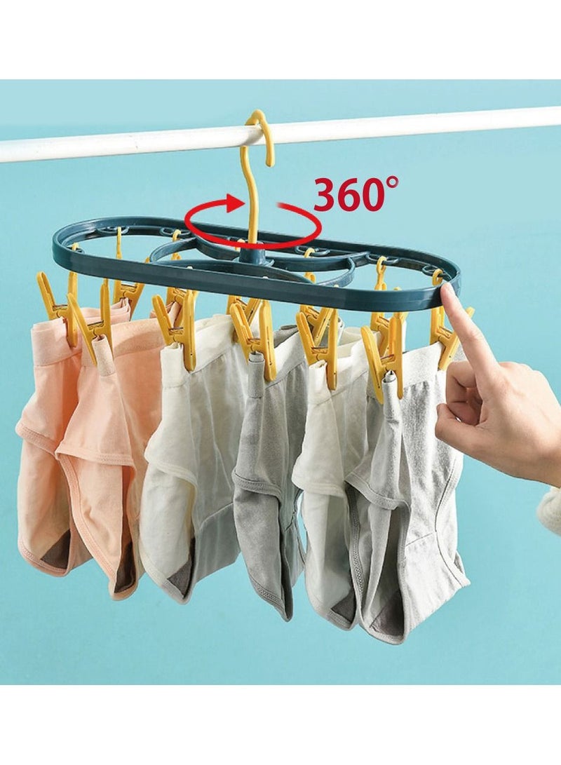 MARGOUN Clothes Drying Hanger Foldable Drying Rack With 12 Clips Plastic Space Saving Closet Organizer Hanger Rack for Towels Socks Bras Underwear - Image 3