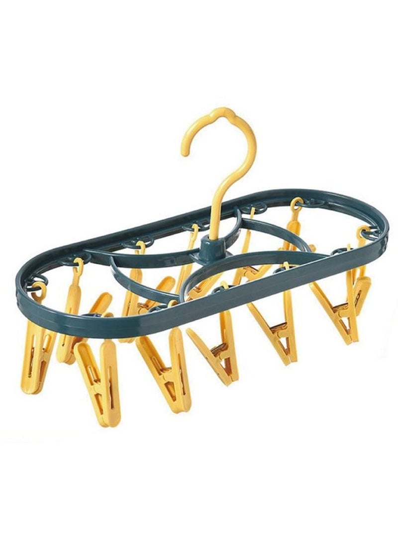 MARGOUN Clothes Drying Hanger Foldable Drying Rack With 12 Clips Plastic Space Saving Closet Organizer Hanger Rack for Towels Socks Bras Underwear - Image 1